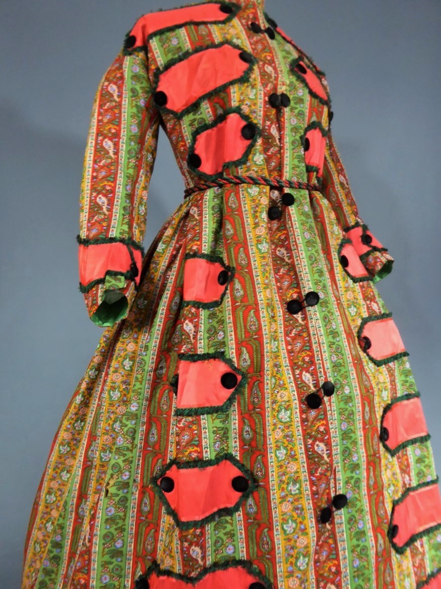 Crinoline Interior Dress In Printed Challis Circa 1860