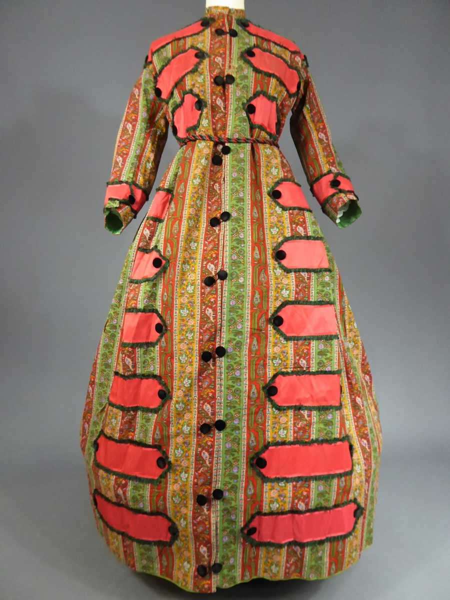 Crinoline Interior Dress In Printed Challis Circa 1860-photo-2