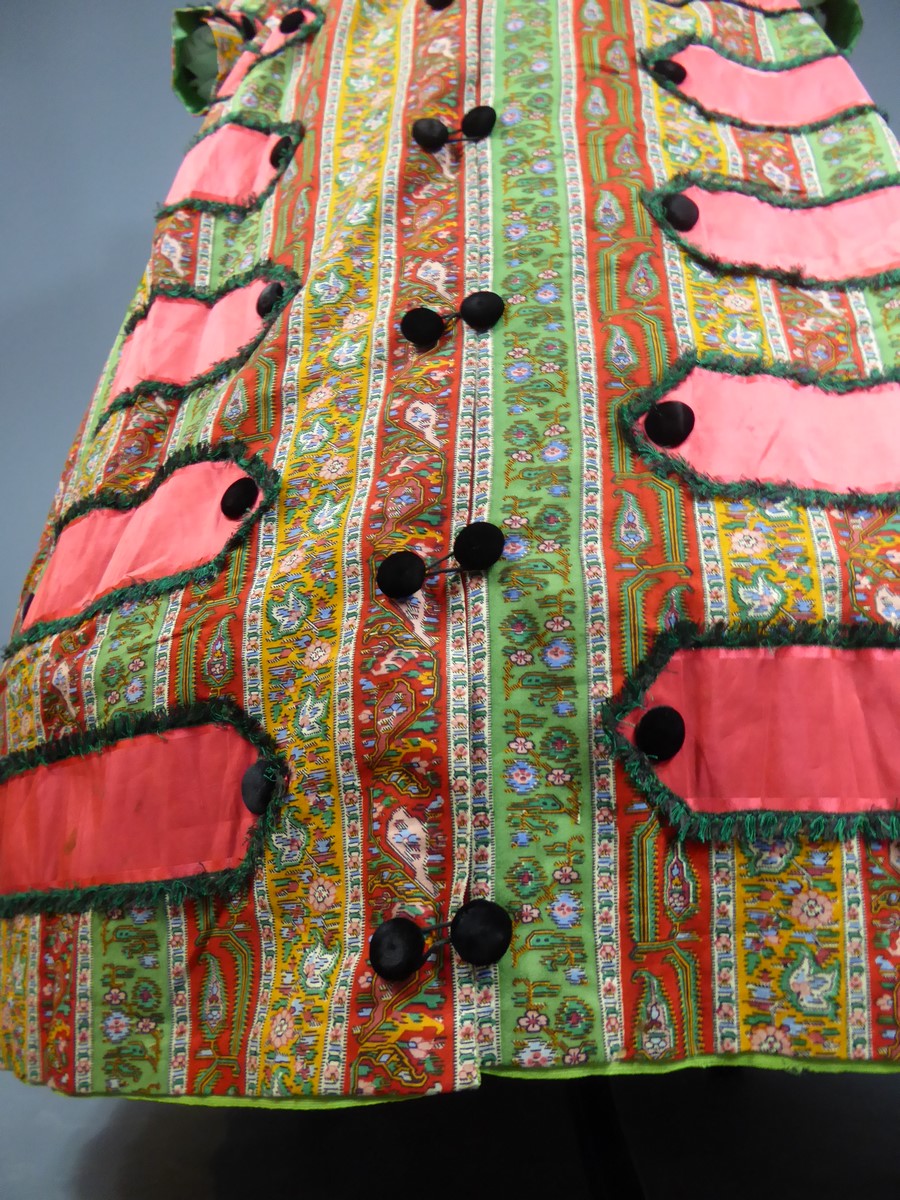 Crinoline Interior Dress In Printed Challis Circa 1860-photo-3