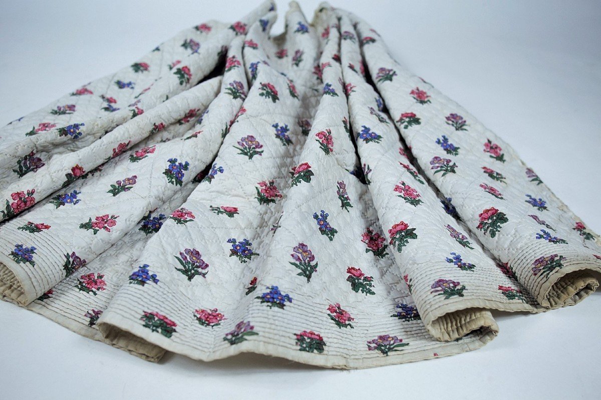 Pique Skirt In Percale Printed With Bouquets - Marseille Provence Circa 1840-photo-3