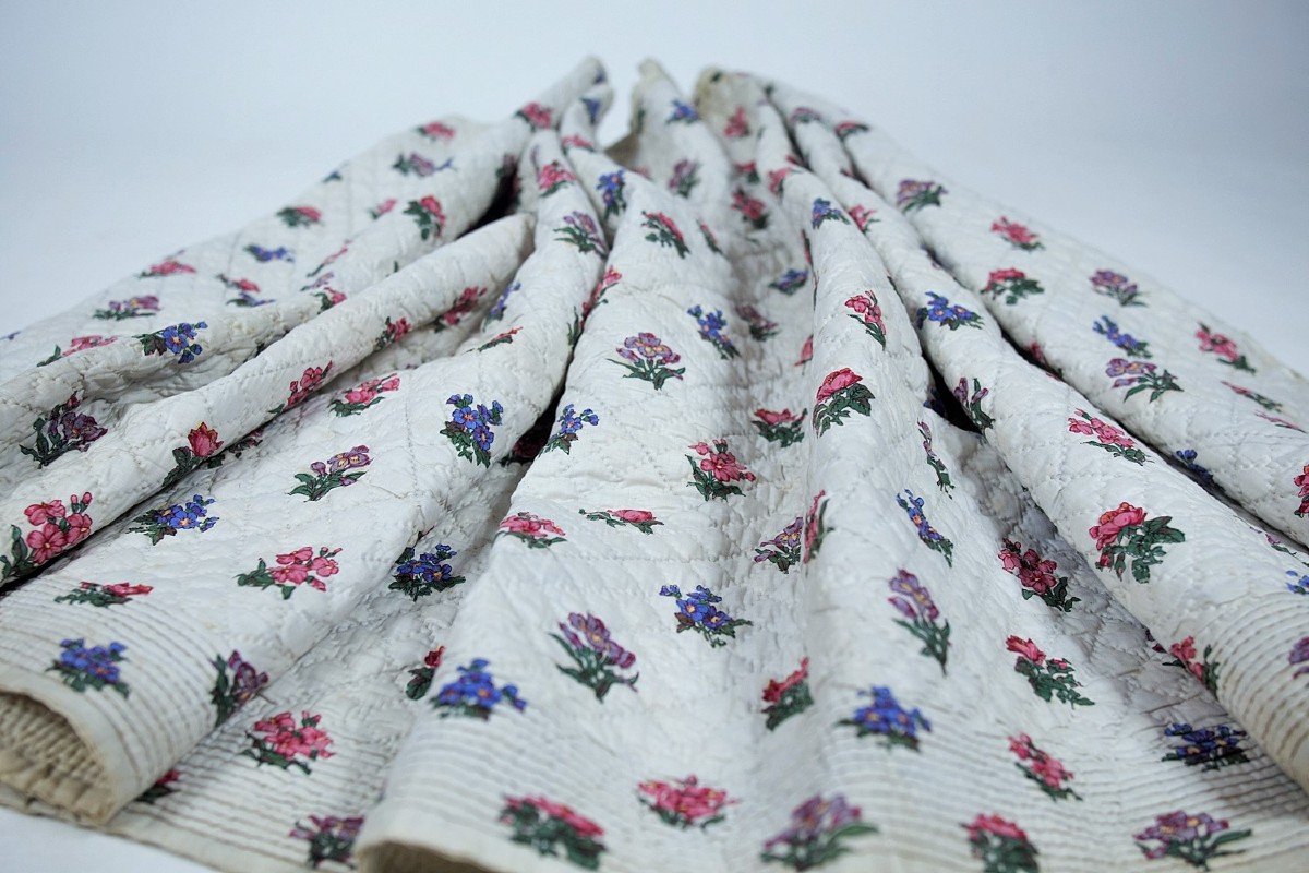 Pique Skirt In Percale Printed With Bouquets - Marseille Provence Circa 1840-photo-4