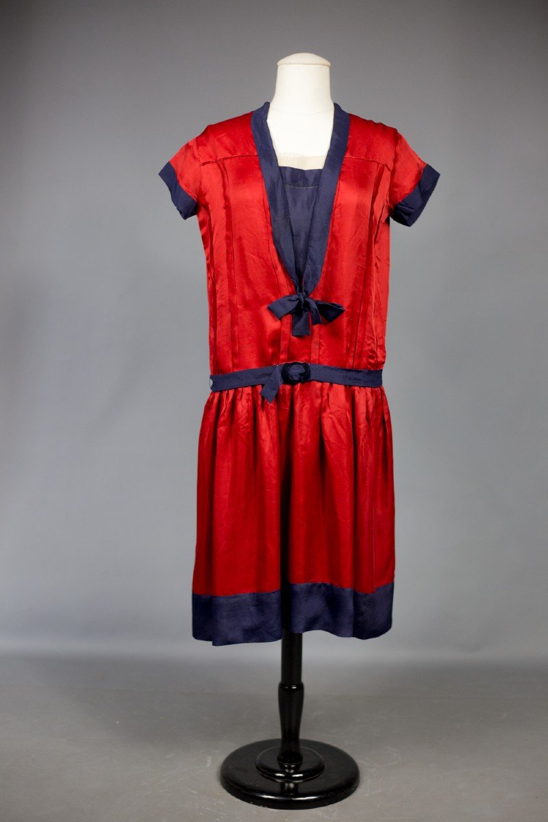 Patriotic Dress In Satin And Silk Crepe Circa 1920-photo-2