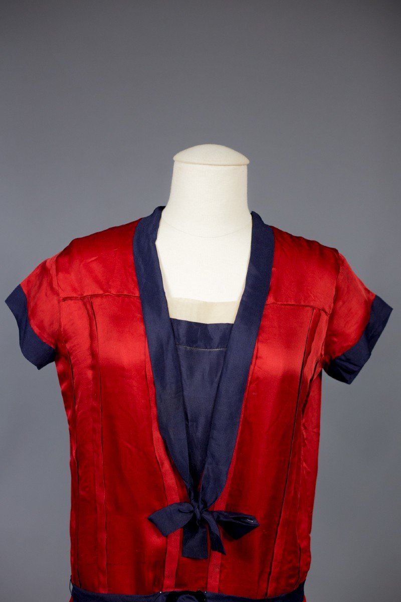 Robe Patriotique En Satin Et Crêpe De Soie Circa 1920-photo-3