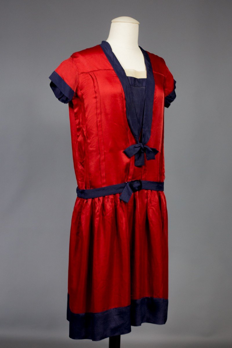 Patriotic Dress In Satin And Silk Crepe Circa 1920-photo-2