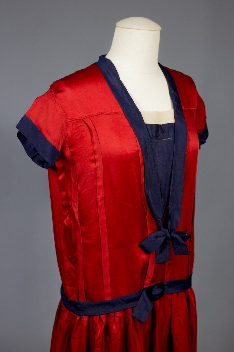 Patriotic Dress In Satin And Silk Crepe Circa 1920-photo-3