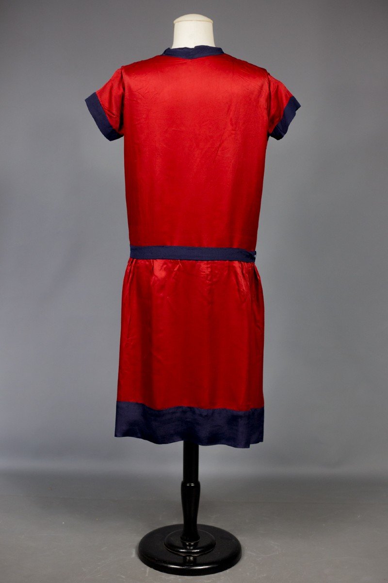 Patriotic Dress In Satin And Silk Crepe Circa 1920-photo-4