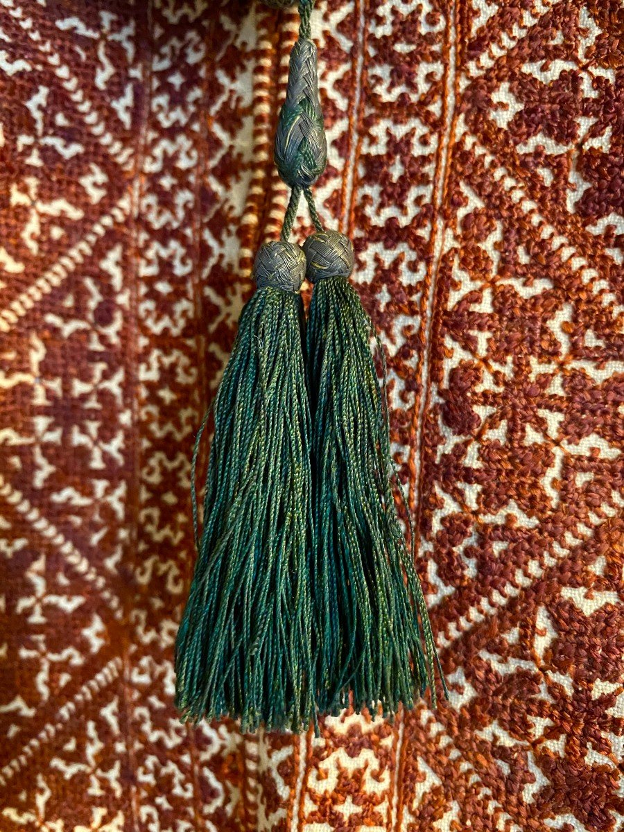 Precious Mesh Reticule Of Green And Silver Silk Threads In Zig-zag - France Late Eighteenth-photo-3