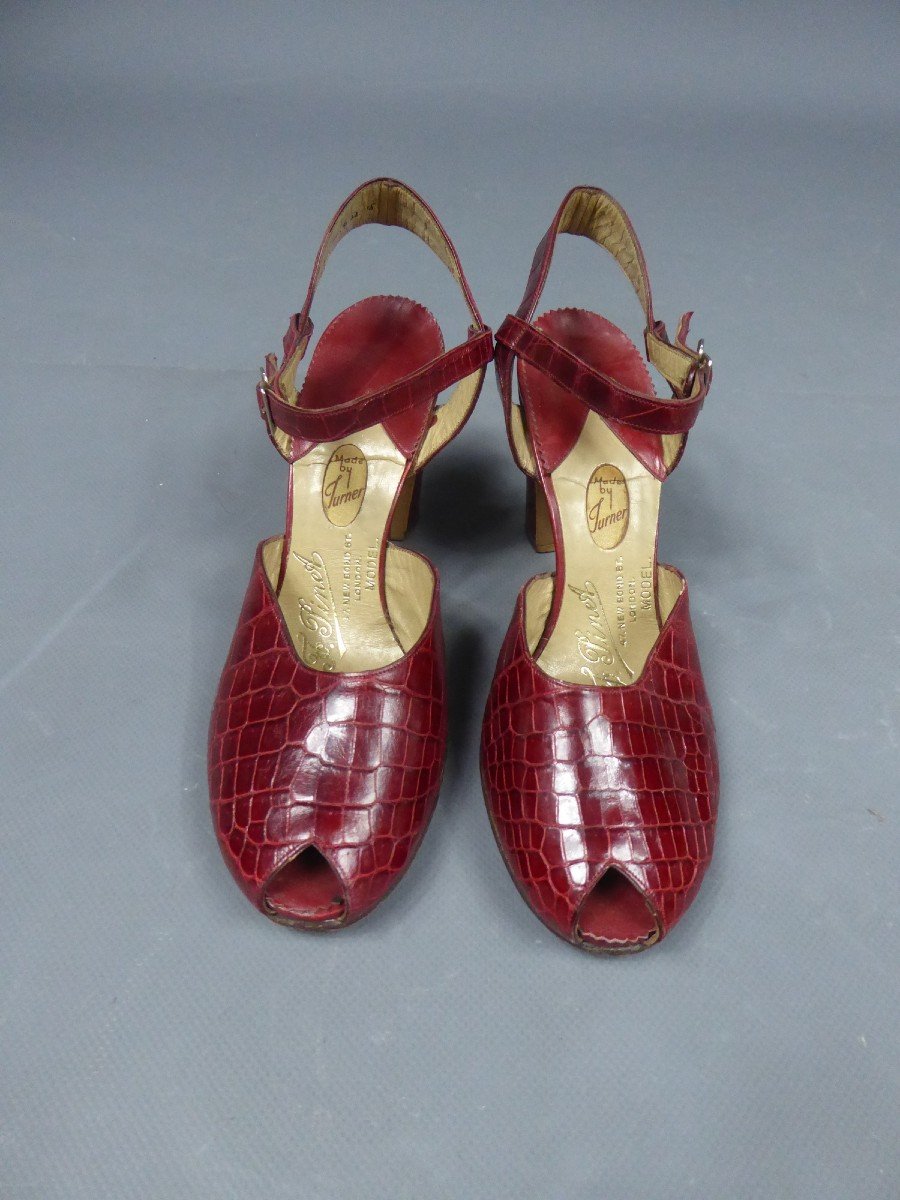 Rare Paire De Chaussures En Cuir François Pinet Circa 1935-photo-3