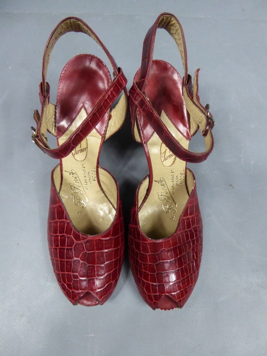 Rare Paire De Chaussures En Cuir François Pinet Circa 1935-photo-3