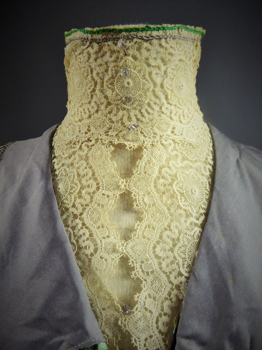 Robe De Jour Ou Tea Gown En Mousseline Et Soie Imprimée - Angleterre Circa 1905-photo-3
