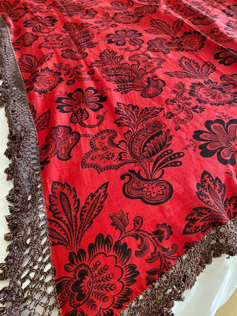Nappe ou rideau En Coton Imprimé Rouge Andrinople - Catalogne Circa 1900-photo-2