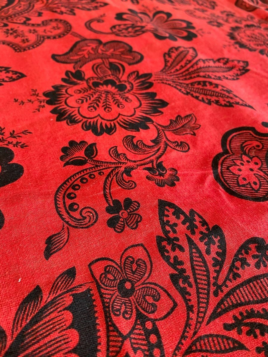 Nappe ou rideau En Coton Imprimé Rouge Andrinople - Catalogne Circa 1900-photo-3