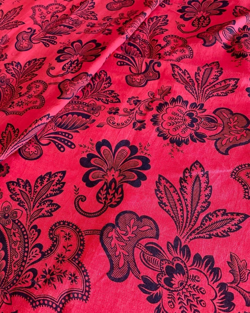 Nappe ou rideau En Coton Imprimé Rouge Andrinople - Catalogne Circa 1900-photo-1