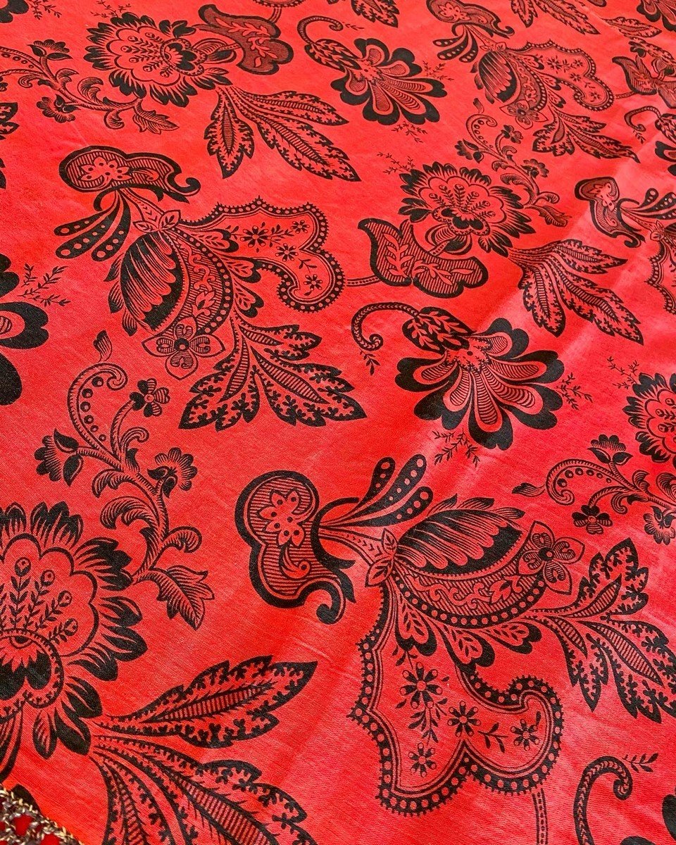 Nappe ou rideau En Coton Imprimé Rouge Andrinople - Catalogne Circa 1900-photo-2