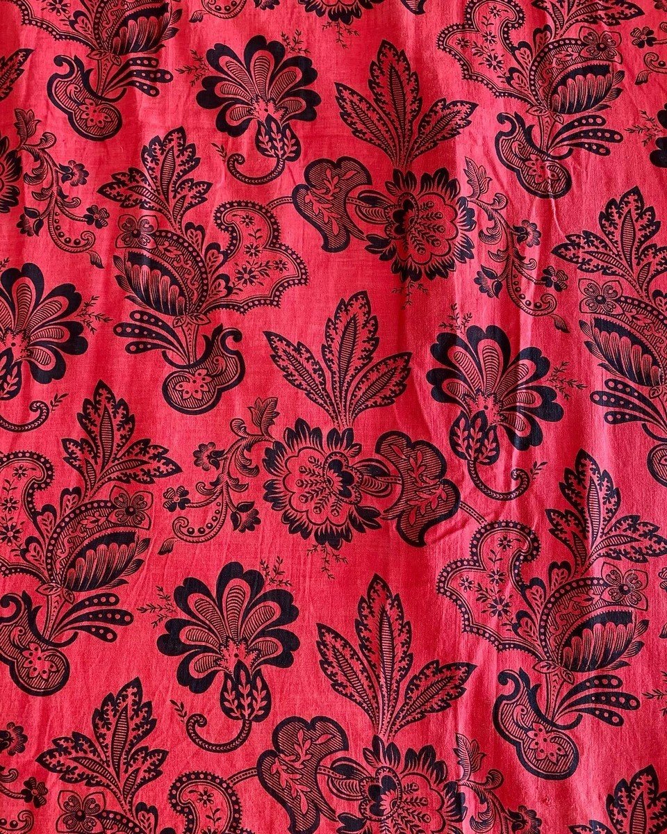 Nappe ou rideau En Coton Imprimé Rouge Andrinople - Catalogne Circa 1900-photo-4