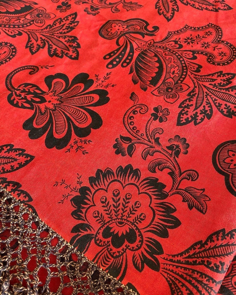 Nappe ou rideau En Coton Imprimé Rouge Andrinople - Catalogne Circa 1900-photo-6