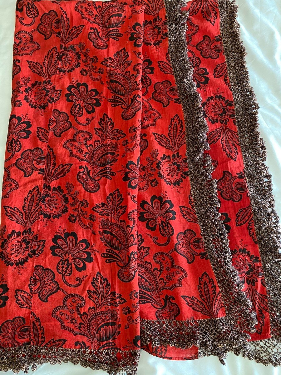 Nappe ou rideau En Coton Imprimé Rouge Andrinople - Catalogne Circa 1900-photo-8