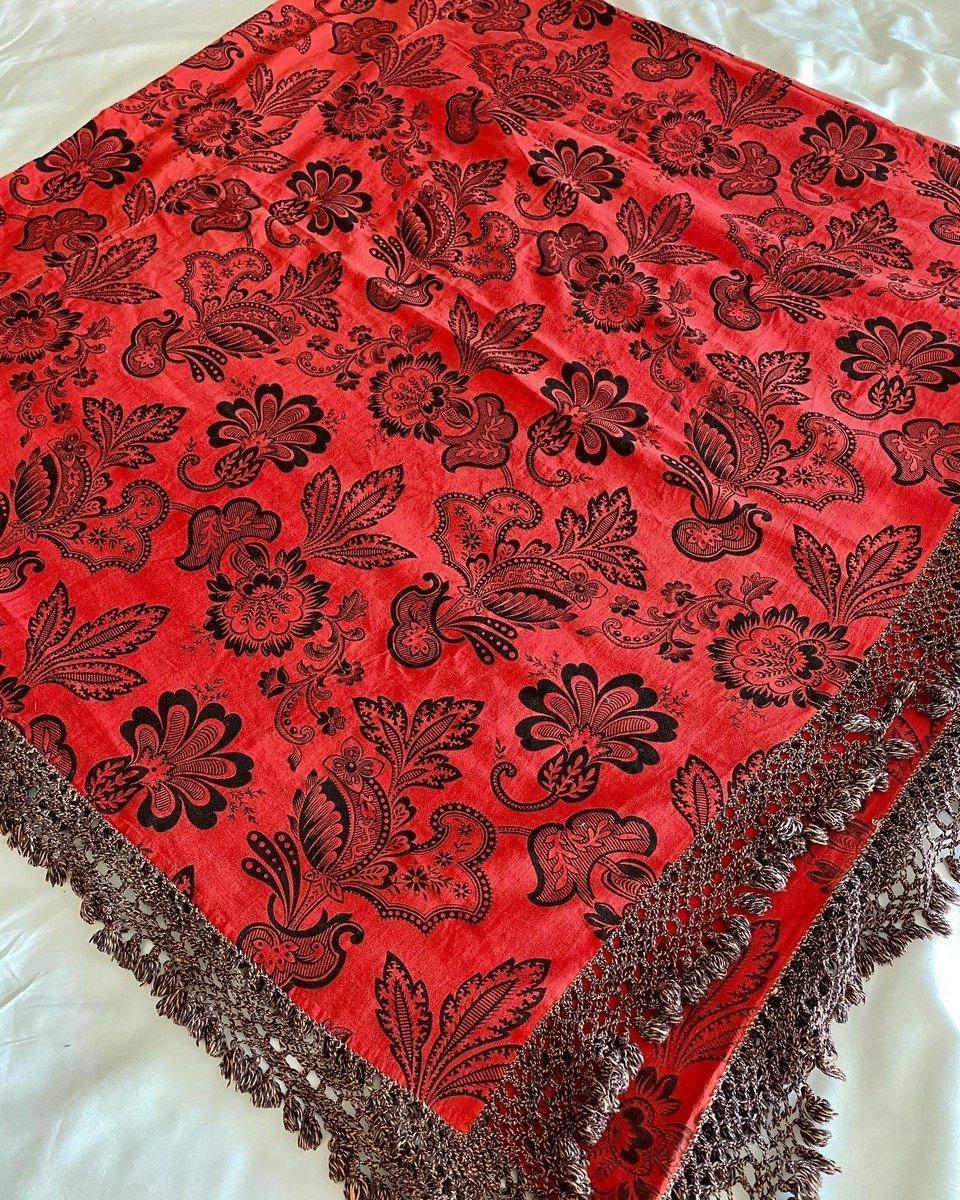 Nappe ou rideau En Coton Imprimé Rouge Andrinople - Catalogne Circa 1900