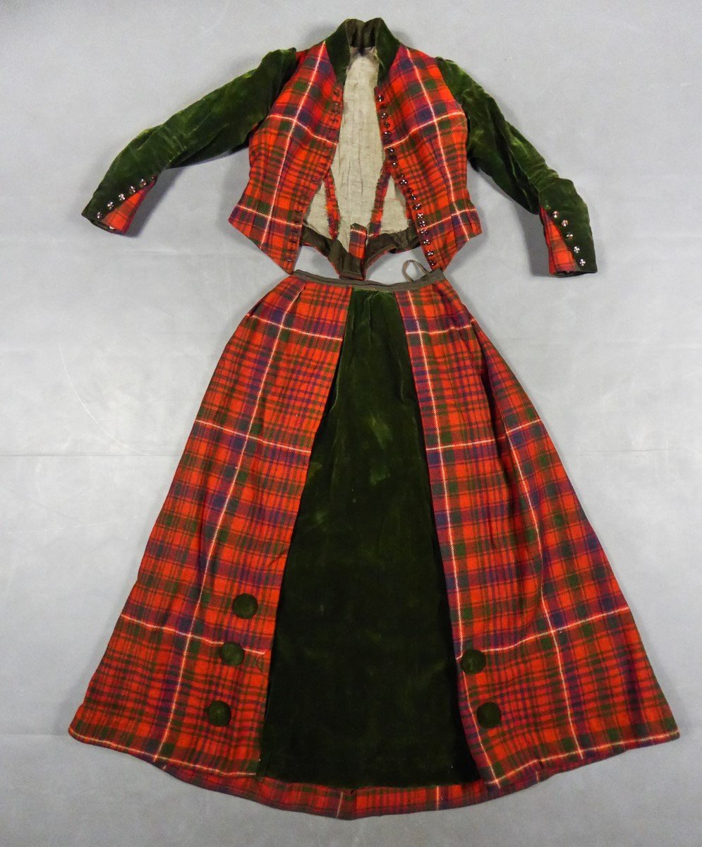 Corsage Et Jupe En Tartan écossais Et Velours Belle Epoque Circa 1890-photo-2