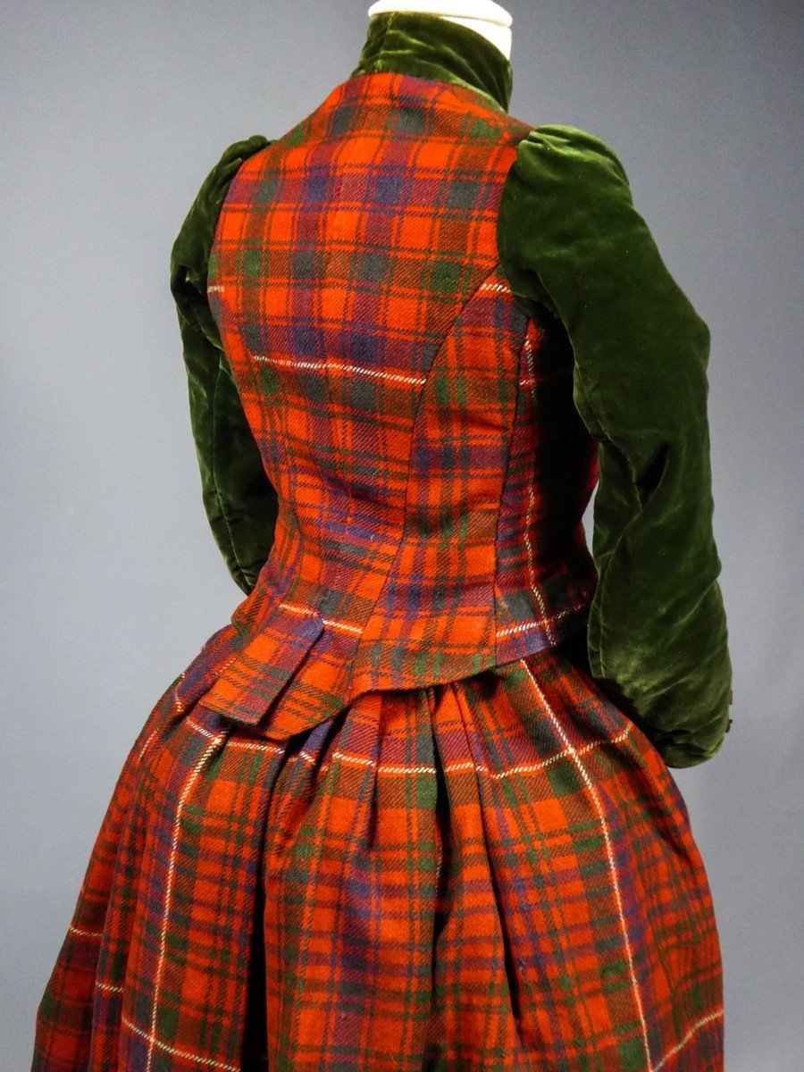 Corsage Et Jupe En Tartan écossais Et Velours Belle Epoque Circa 1890-photo-2