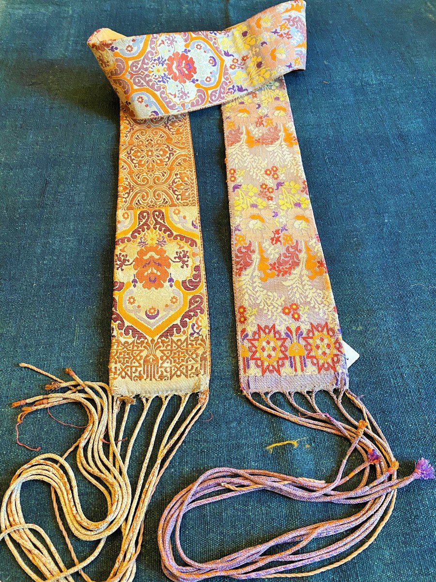 Fez Half Belt In Silk And Linen Brocatelle - Morocco 19th Century