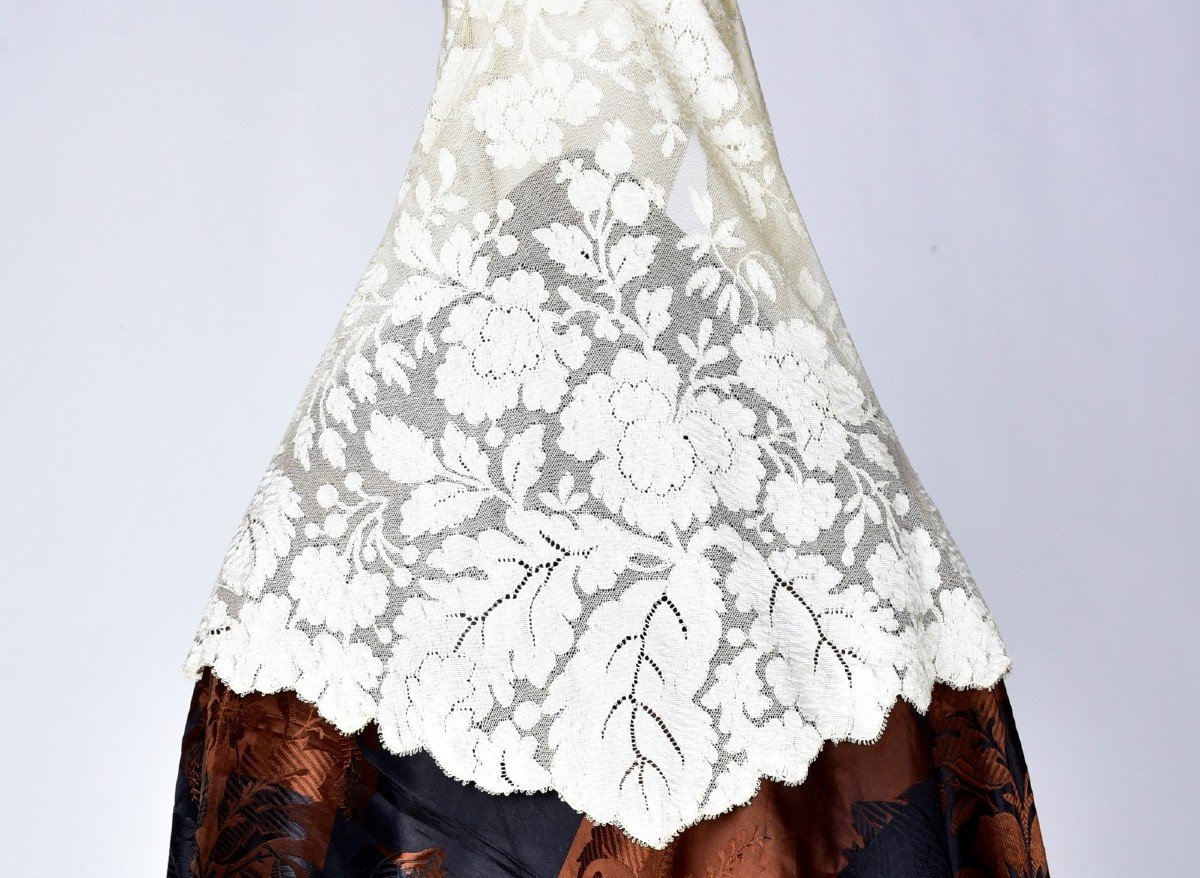 Mantilla In Cream Silk Blonde - Spain Second Half Nineteenth Century-photo-4