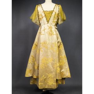 New York Evening Dress In Rosa C. Korn Designer Damask Satin - United States Circa 1920