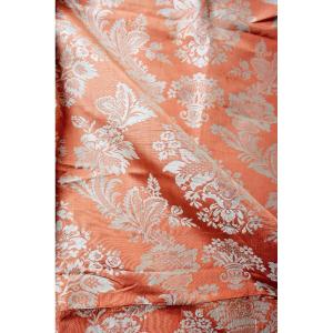 Reversible Coral Salmon Silk Lampas - Lyon Or Tours Circa 1775