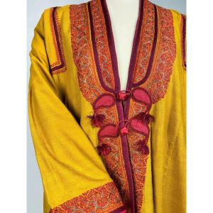Manteau De Dignitaire Ou Choga En Pashmina Curry- Indes Pendjab 19ème Siècle