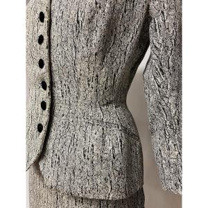 Bar Couture Skirt Suit In Marbled Printed Faille - France Circa 1947-1950