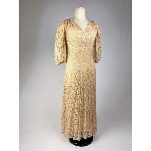 Evening Dress In Caudry Lace - France Or Europe Circa 1935-1942