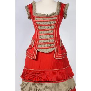 Circus Or Commemoration Dress In Scarlet Red Wool Stamen - United States Circa 1890