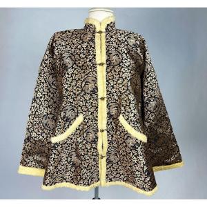 Tunic Jacket In Silk Lampas And Curled Lamb Fur - China Circa 1930