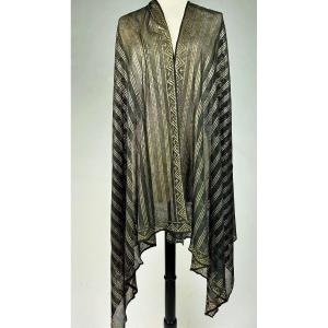 Shawl Stole Said Assuit In Cotton Voile And Golden Metal Slats - Egypt Circa 1930-1940