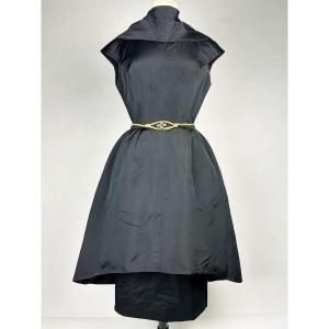 Black Silk Faille Cocktail Dress By Pauline Trigère - Usa Circa 1950