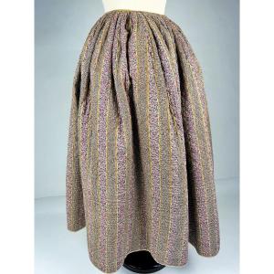 Pique Or Cotillon Skirt In Indian Fabric With Thousand-flower Stripes - Provence Circa 1860