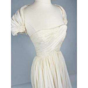Off-white Silk Crepe Party Or Ceremony Dress - France Circa 1970