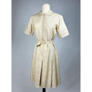 Summer Dress In Ecru Wild Silk In The Style Of Coco Chanel - France Circa 1930-1940