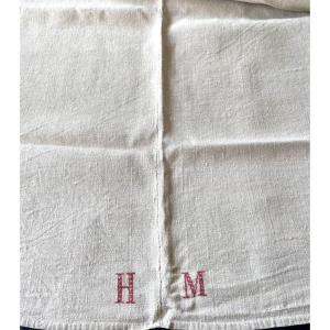 Un drap en siamoise monogrammé HM - Campagne française XIXe siècle