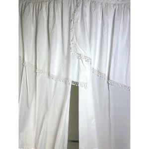Pair Of Cotton Batiste Curtains With White Trimmings - France, Late 18th–early 19th Century 