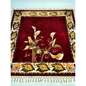 Art Nouveau Velvet Tablecloth Printed With Arums - France, Circa 1900