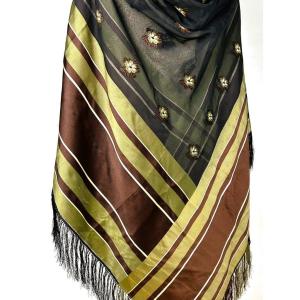 Grenadine Silk Shawl With A Scattered Floral Pattern And Satin Borders - France, Circa 1860