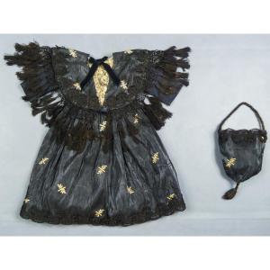 Embroidered Moiré Doll Dress With Matching Reticule—napoleon III Period 