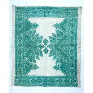 Turquoise Embroidery From Fez On A Cushion Cover - Morocco, Circa 1900–1950