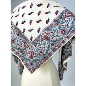 Indian-style Scarf With Chili Peppers—woodblock Print On Indian Cotton, Circa 1800