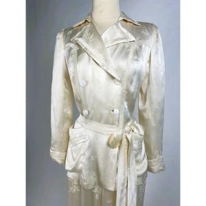 Duchesse Satin Evening Pajamas With A Print By Maison Paquin - France, Circa 1930