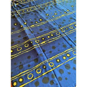 A Yardage Of Silk Taffeta Printed And Painted In The Style Of Wiener Werkstatte Circa 1970
