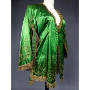 Orientalist Party Kimono In Satin And Gold Trimmings Circa 1920-1940