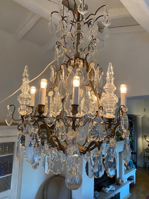 Proantic: Lustre Cage 8 Lampes Milieu 19ème