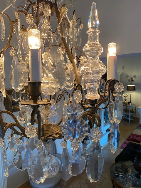Proantic: Lustre Cage 8 Lampes Milieu 19ème